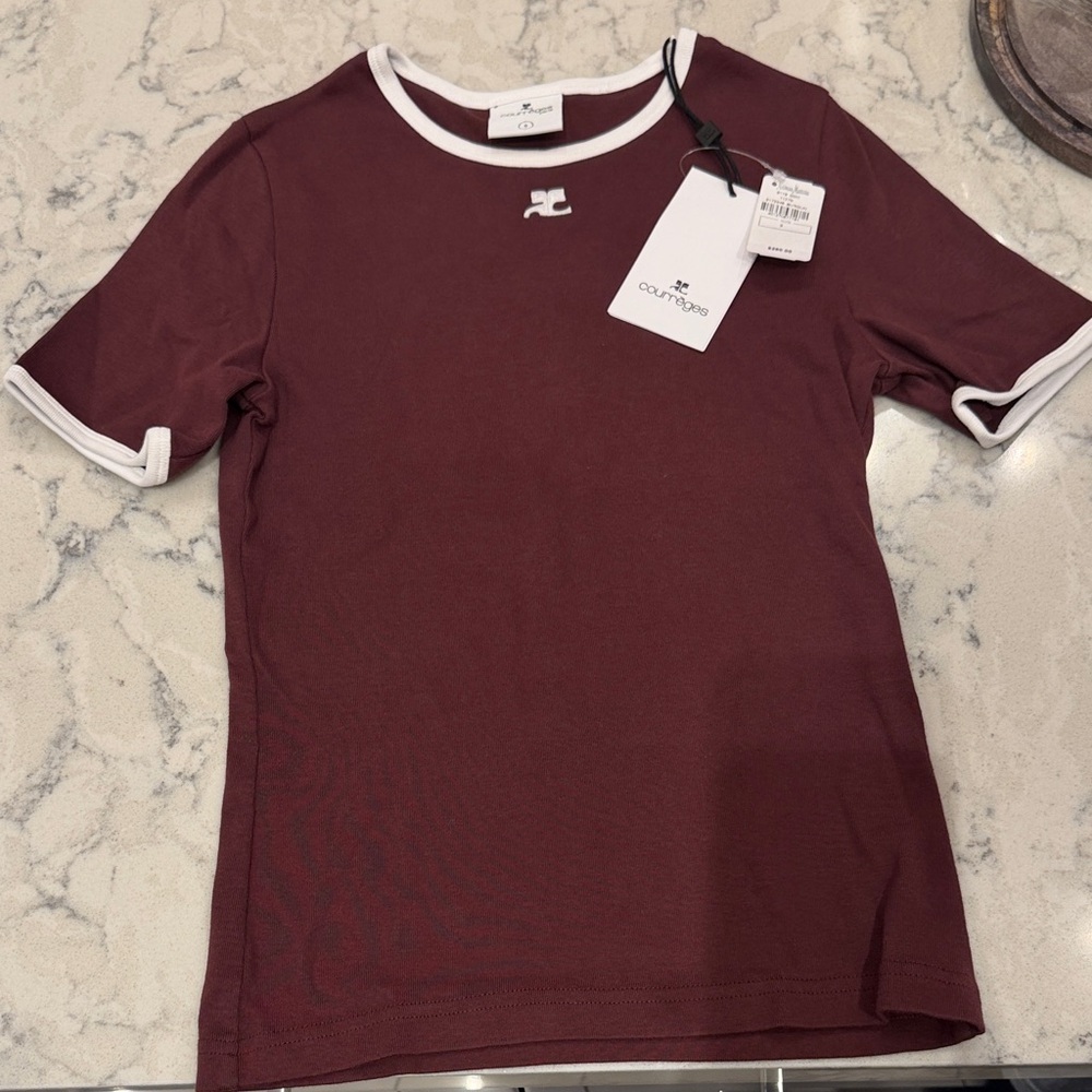 Courreges burgundy t shirt NEW with TAGS